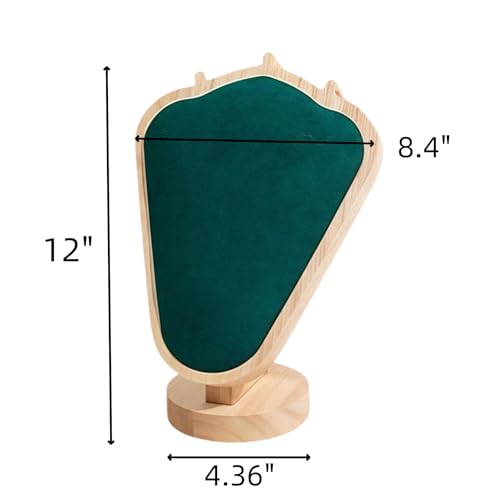 Natural Body Wood Necklace Display Stand with Green Flannelette Soft Mat Necklace Holder Organizer Desktop Stand for Home Store Dresser-4.45"x8.4"x12" - color: Natural-Green, size: 4.45"x8.4"x12"