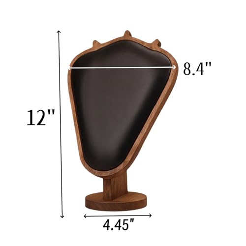 Walnut Color Body Wood Necklace Display Stand with Black Leather Soft Mat Necklace Holder Organizer Desktop Stand for Home Store Dresser-4.45"x8.4"x12" - color: Walnut-Black, size: 4.45"x8.4"x12"