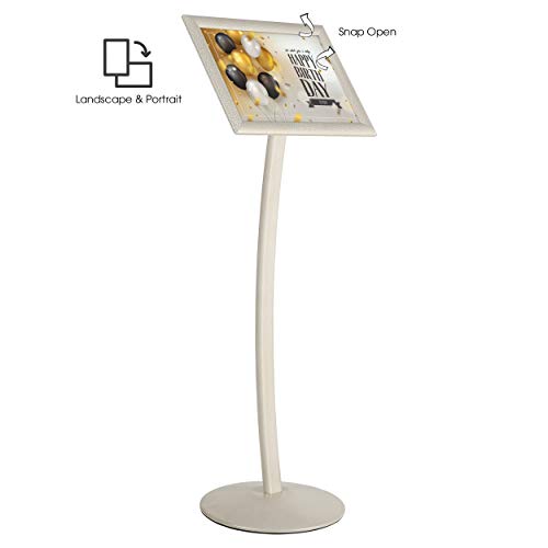M&T Displays Curved Menu Board, 11x17 Pedestal Sign Holder White Pearlic Floor Standing Aluminum Front Loading Easy Open Poster Message Advertisement Holder For Restaurant Cafe Hotel - color: White Pearlic, size: 11x17