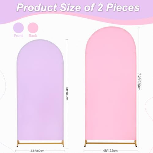 Arch Backdrop Cover Set of 2(6ft/7.2ft) Double Color Wedding Arch Cover Spandex Fitted Arch Covers,Round Top Arch Backdrop Cover for Baby Shower Gender Reveal Boy or Girl Decoration (Pink&Blue) - color: Pink+Purple, size: 6.6ft+7.2ft