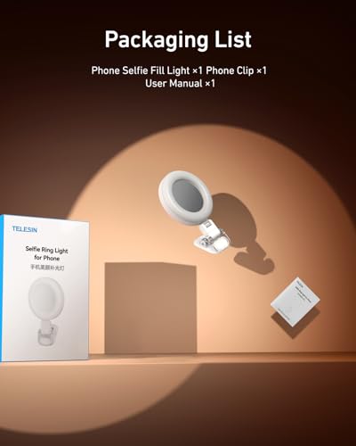 TELESIN Clip-on Selfie Ring Light, Rechargeable Portable 360° LED Selfie Fill Light with Mirror for Phone/iPhone Photography, Computer Laptop Video Conference, TikTok, Zoom Calls, Girl Makeup