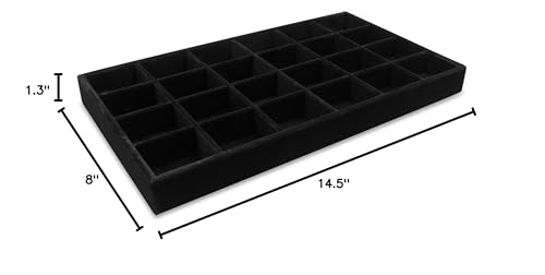 The Display Guys - Stackable Jewelry Tray and Organizer - for Drawers, Dressers, Store Display (24 Compartments, Black Velvet) - color: Velvet Black, size: 24 Compartments