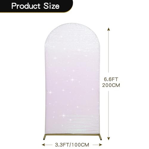 PartyDelight Arch Sequin Backdrop Cover 6.6FT Sparkly Iridescent White Wedding Back Drop Fitted Arch Stand for Birthday Party Decoration - color: Iridescent, size: 6.6FT