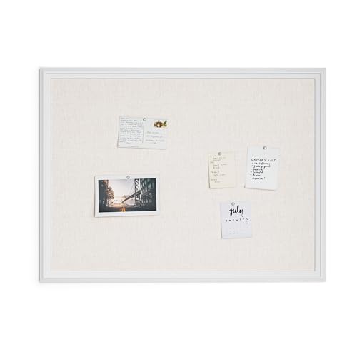 U Brands Farmhouse Linen Bulletin Board, 40" x 30", White Wood Style Frame, Industrial Grade Pinning Surface - style: 40"x30" Natural Linen