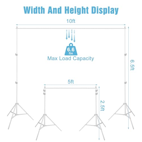 Backdrop Stand, 6.5 x 10ft Photo Studio Adjustable Background Stand Support kit with 4 Clamps, 1 Carrying Bag, Pipe and Drape Stand for Party, Events Decoration, Wedding, Photography (White) - color: White