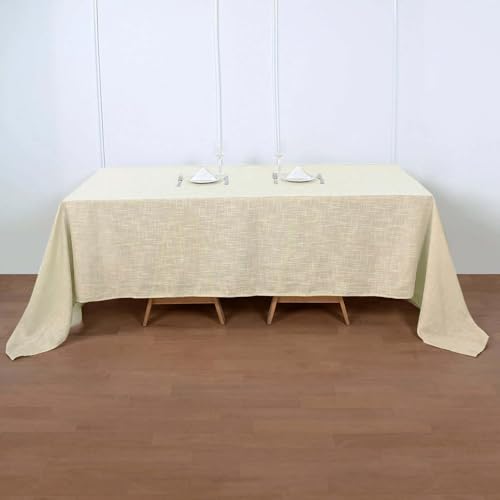 Efavormart 90x132 Beige Premium Faux Linen Rectangular Tablecloth | Wrinkle Free Tablecloth - color: Beige, size: 132" x 90" (Rectangular)