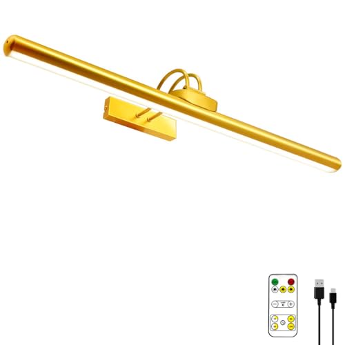 26" Wireless Picture Lights, Rechargeable Battery Art Display Light with Remote Control, Dimmable/Timer Off Dartboard Light, 3 Lighting Modes Full Metal Painting Display Lights (Gold-1 Pack) - color: Gold-1 Pack
