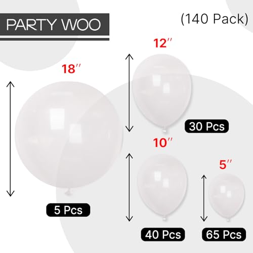 PartyWoo Clear Balloons 140pcs Different Sizes of 18 12 10 5 Inch Transparent Balloon Arch Kit for Graduation Wedding Baby Shower Bridal Shower Anniversary Birthday Party Decorations Clear-Y2 - color: Clear-y2