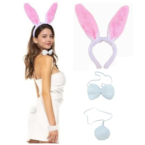 18 Pcs Easter Bunny Ears Headbands Bowtie Tail Costume Set for Women Accessories Supplies Photo Prop Easter Halloween Party Cosplay