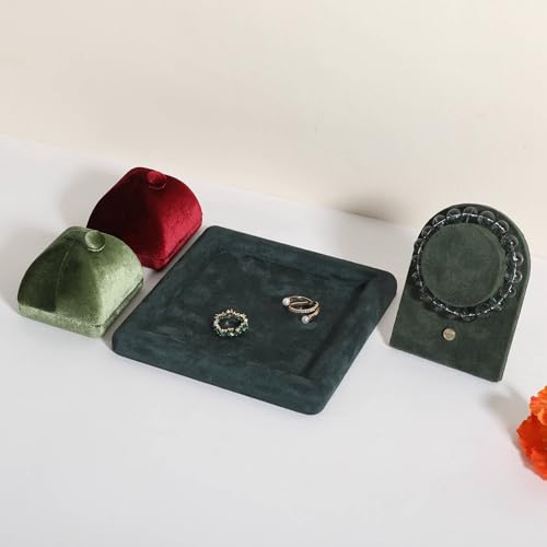 Square velvet Jewerly display tray, Jewelry storage organizer plate, Empty Jewelry showcase tray for Necklace Bracelet Ring Earring display stand holder (Green-Medium, 5.9 x 5.9 in) - color: Green, size: Medium