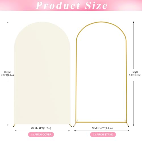 Wokceer 7.2 FT Wedding Arch Backdrop Stand and Arch Cover Metal Arch Stand with Arch Stand Cover for Birthday Party Wedding Ceremony Bridal Baby Shower Event Decor - color: Ivory, size: 7.2x4FT