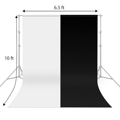 UTEBIT Black White Backdrop Screen 6.5x10ft High Density Polyester Fabric Pure Black and White Photo Backdrop Curtain Screen with 4 Spring Clamps for Photography Photoshoot Portrait Party Video Studio - size: 6.5*10ft