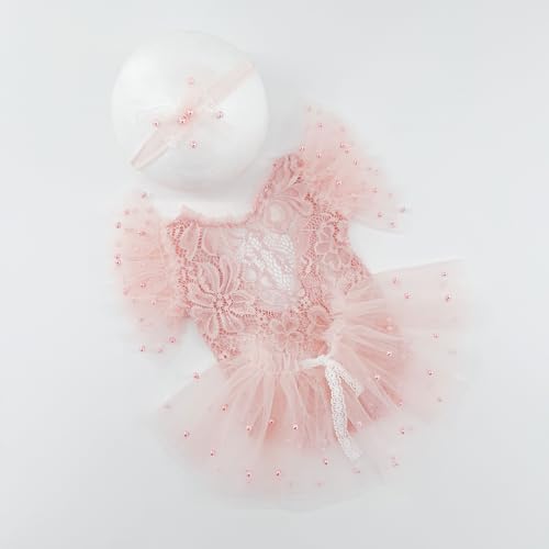 Newborn Photography Outfits Girl Baby Photo Tutu Dress Newborn Photoshoot Romper Baby Picture Lace Outfit - color: Pink6