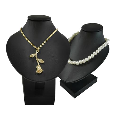 Mini Pendant Jewelry Display Stand Bust White PU Holder Black Velvet Mannequin Necklace Stand Wooden Portrait Model 11cm (Black PU) - color: Black PU
