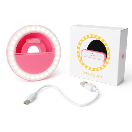 LED Selfie Ring Light with Clip – 3.5 Inch, Rechargeable, Portable for TikTok, YouTube & Zoom – Compatible with All Phones (Pink) - color: Pink