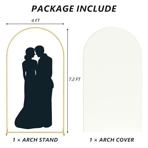 Neatsure Arch Backdrop Stand and Cover Set, 7.2FT Metal Photo Balloon Arch Backdrop Stand for Wedding Birthday Party Baby Shower Ceremony Graduation Decoration, Ivory - color: Ivory, size: 7.2FT