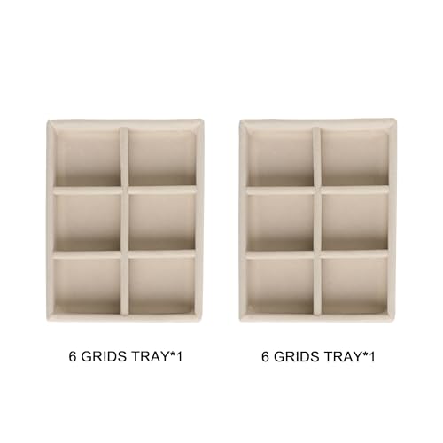 Frebeauty Small Jewelry Tray Set,Stackable Velvet Jewelry Organizer Tray,Mini Jewelry Drawer Organizer,Drawer Inserts,4.92 x 3.74 x 0.9 Inches,6 Grid Earring Organizer for Women(Set 2,Beige) - color: Beige, size: 6 Grids Set 2