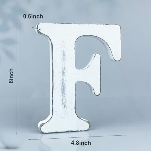 6 Inch Rustic White Wood Letters Unfinished Wood Letters for Wall Decorative White Retro Standing Letters Sign Board Decoration for Craft Home Party Projects (F) - color: F
