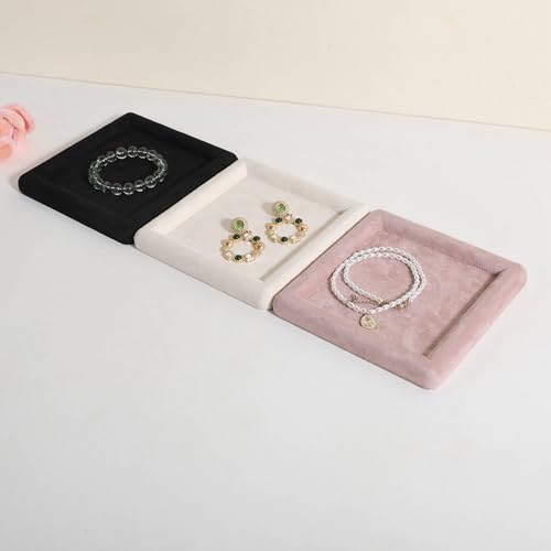 Jewelry storage organizer plate, Square velvet Jewerly display tray, Empty Jewelry showcase tray for Necklace Bracelet Ring Earring display stand holder (Pink-Medium, 5.9 x 5.9 in) - color: Pink, size: 5.9" x 5.9"
