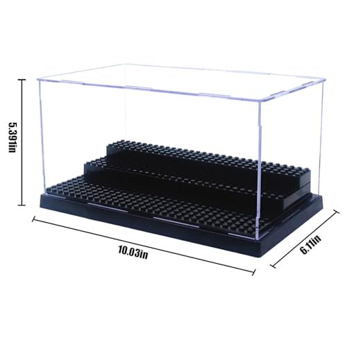 WMM Minifigure Display Case for Action Figures Blocks, Dustproof Acrylic Display Box Storage with 3 Movable Steps for Collection Models Minifigures, Bricks Blocks Toys - color: Black, size: Large 1 Pack