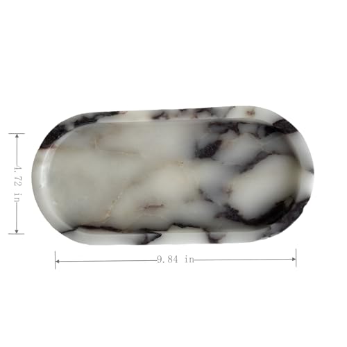 Natural Marble Oval Tray Ornaments Vintage Small Tray Storage Dish for Counter, Vanity, Dresser, Nightstand and Desk (Calacatta Purple) - color: Calacatta Purple