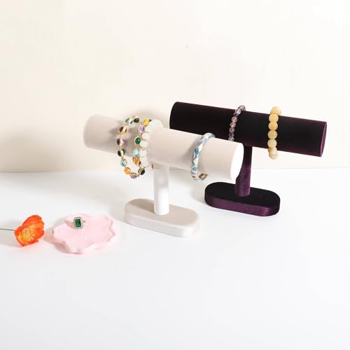 Bracelet T Bar Display for Selling, Wahtch Stand Jewelry Display, Velvet Bangle Holder Organizer【Beige】 - color: Beige