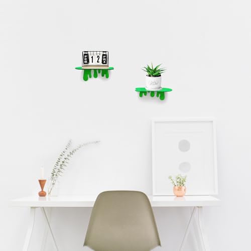 SetGame 2-Pack Acrylic Small Wall Shelves - 7 Inch Floating Shelf for Walls, Home Wall Display Ledges for Storage, Room Décor, Small Album & Items Organizer Display Dripping Wall Decor - color: Green, size: 7 Inch
