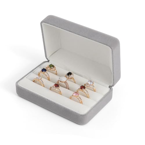 Small Ring Organizer Box. Ring Box for Multiple Rings, Travel Ring Jewelry Storage Case. Portable Ring Display Holder for Women (small grey) - color: small grey