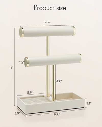VLANDO 2 Tier Bracelet Holder Organizer with Tray - Mothers Day Gifts Jewelry Stand Organizer for Mom - Jewelry Holder Display for Necklace, Watches, Rings, Earrings, Bangle, Scrunchie - Cloud White - color: B. Cloud White, size: 2 Tier