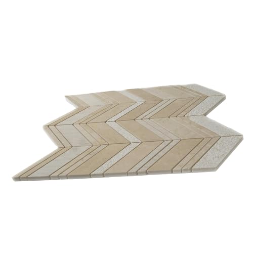 4 x 5 Beige Textured Chevron Crema Marfil Marble Mosaic Sample Tile Having 1 sqft Coverage - color: Beige, size: Sample Swatch (4 x 5 in)