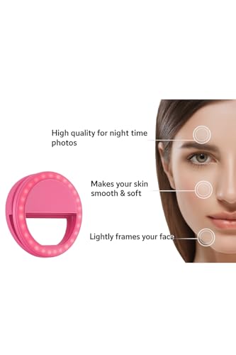 LED Selfie Ring Light with Clip – 3.5 Inch, Rechargeable, Portable for TikTok, YouTube & Zoom – Compatible with All Phones (Pink) - color: Pink