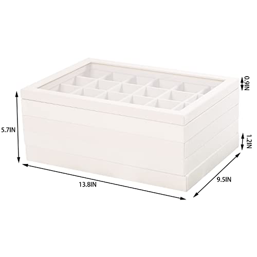 Coward Set of 5 Stackable Jewelry Organizer Tray Necklace Earring Box Storage Ring Bracelet Display Holder (beige(ring+necklace+12girds+24girds+The glass lid)) - color: Beige Velvet, size: Ring+Necklace+12Grids+24Grids+Lid