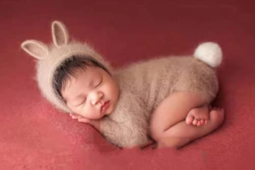 Newborn Baby Bunny Rabbit Crochet Knitted Photography Props Newborn Baby Outfits Diaper Costume - color: Khaki