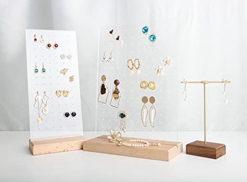 Beech earring display for selling jewelry, wooden earring holder for studs display, small jewelry studs display board for show【Wood stand with acrylic board-Beech】 - color: White, size: Big