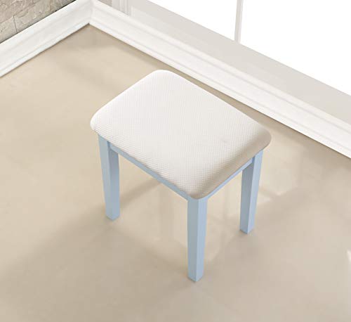 Roundhill Furniture Moniys Wood Makeup Vanity Table and Stool Set, Blue - color: Blue