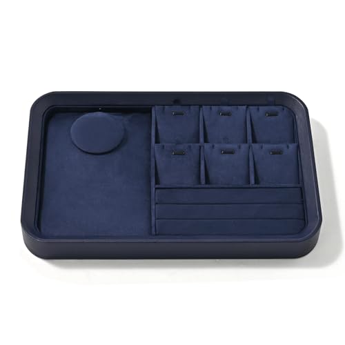 Oirlv Jewelry Display Tray for Vendors Velvet Jewelry Tray with Compartments for Rings and Necklaces(Blue) - color: Blue P21702