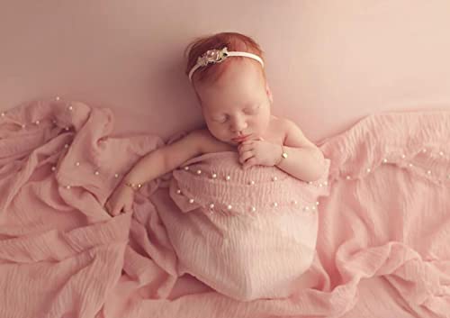 Newborn Photography Props Baby Photoshoots Pearl Wraps Girl Photo Posing Layers with Headband Accessories (Pink) - color: Pink