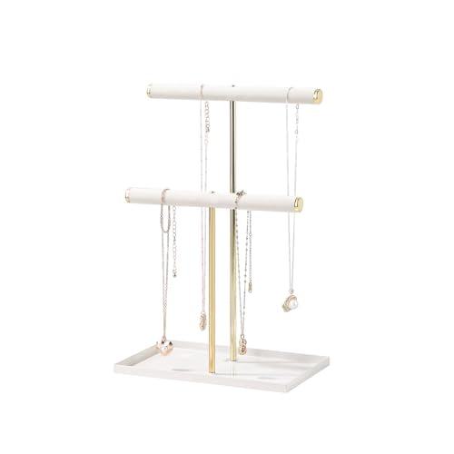 Jewelry Holder,Necklace Bracelet Display Stand with Tray,Metal Velvet Jewelry Organizer for Selling,Desk Nightstand Organizer for Girls (Beige, 2 Tier) - color: Beige