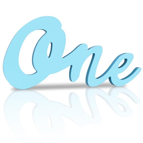 TONIFUL One Wooden Sign Cutout Letter for Boy 1st Birthday Party Decorations Table Centerpieces for First Birthday Light Blue Letter Wooden Photo Booth Props Party Decorations Supplies - style: One-Light Blue