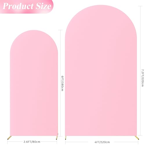 Wokceer Wedding Arch Backdrop Cover 7.2FT, 6FT Spandex Fitted Wedding Arch Stand Covers 2 Set Round Top Chiara Backdrop Stands Cover for Birthday Party Ceremony Banquet Decoration Pink - color: Pink, size: 7.2FT,6FT