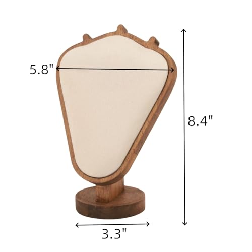 Walnut Color Body Wood Necklace Display Stand with Beige Flannelette Soft Mat Necklace Holder Organizer Desktop Stand for Home Store Dresser-3.3"x5.8"x8.4" - color: Walnut-Beige, size: 3.3"x5.8"x8.4"