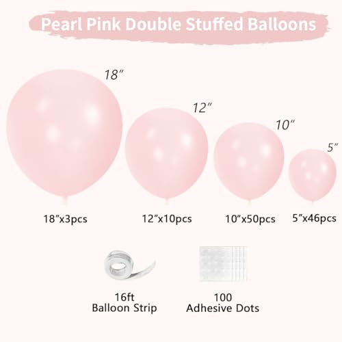 Pearl Pink Double Stuffed Balloons Different Size 115Pcs 5/10/12/18 Inch Pearl Light Pink Balloons Garland kit for Birde to be Wedding Engagement Bridal Shower Birthday Baby Shower Party - color: Pearl Light Pink