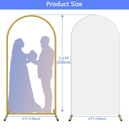 Metal Arch Backdrop Stand and Cover Set 7.2 ft, Wedding Arch Stand with White Cover for Party, Birthday, Wedding, Bridal Shower, Baby Shower (White, 7.2 ft) - color: White, size: 7.2FT