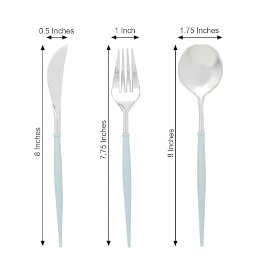 Efavormart 24-Pack 8" Silver and Baby Blue Disposable Plastic Silverware; Premium Dual-Tone Heavy-Weight Cutlery for Nautical Weddings, Boy Baby Showers and Coastal Themes - color: Silver/ Blue, size: 8"