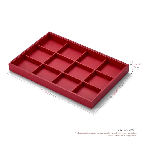 12 Grids PU Leather Jewelry Trays Bracelets Tray Stackable Jewelry Organizer Trays for Drawer Bracelet Holder For Bracelet Bangle Earrings Watches Storage (Red) - color: Red, size: 12 Grid