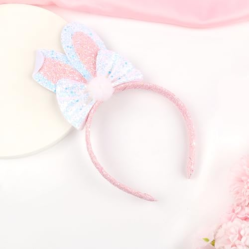 Totelux Easter Headband Bunny Ears Hair Band Glitter Sequins Rabbit Ears Hair Accessories for Women Girls Easter Party Favor Pink - color: Pink