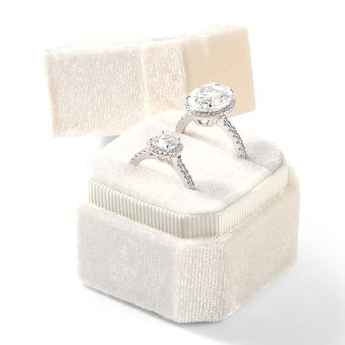 3 Slots Ring Box Velvet Ring Gift Box Wedding Day For Proposal, Engagement, Wedding, Mother's Day, Valentine's Day (White) - color: Beige
