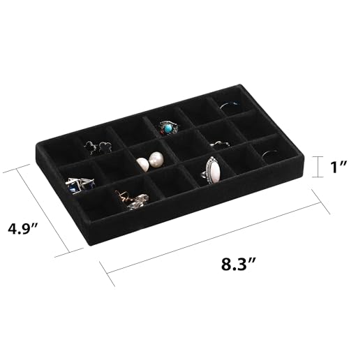 Frebeauty Jewelry Organizer Tray,Stackable Velvet Jewelry Trays,Drawer Inserts Earring Organizer For Women Jewelry Storage Display Case for Rings Stud Necklaces,Set of 6(Black) - color: Black, size: Set 6