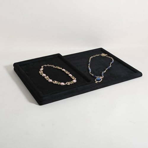 Gemehou velvet Jewerly display tray, Top Microfiber Jewelry storage organizer plate, Empty Jewelry showcase tray for Necklace Bracelet Ring Earring Watch (Black-Medium, 11.8 x 8.7 in) - color: Black, size: Medium