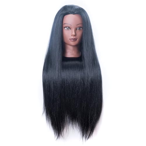 Mannequin Head with Hair 26" mannequin doll head styling manikin head Cosmetology Doll Head Multicolored Synthetic Fiber Hair Table Clamp Stand Included)(black YK) - color: Sky Blue Multi Color